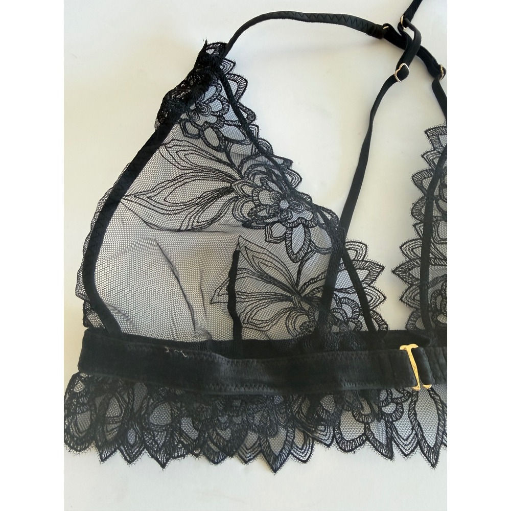 Intimately Free People Black Sheer coquette Floral Lace Bralette Front Clasp S - Picture 2 of 6